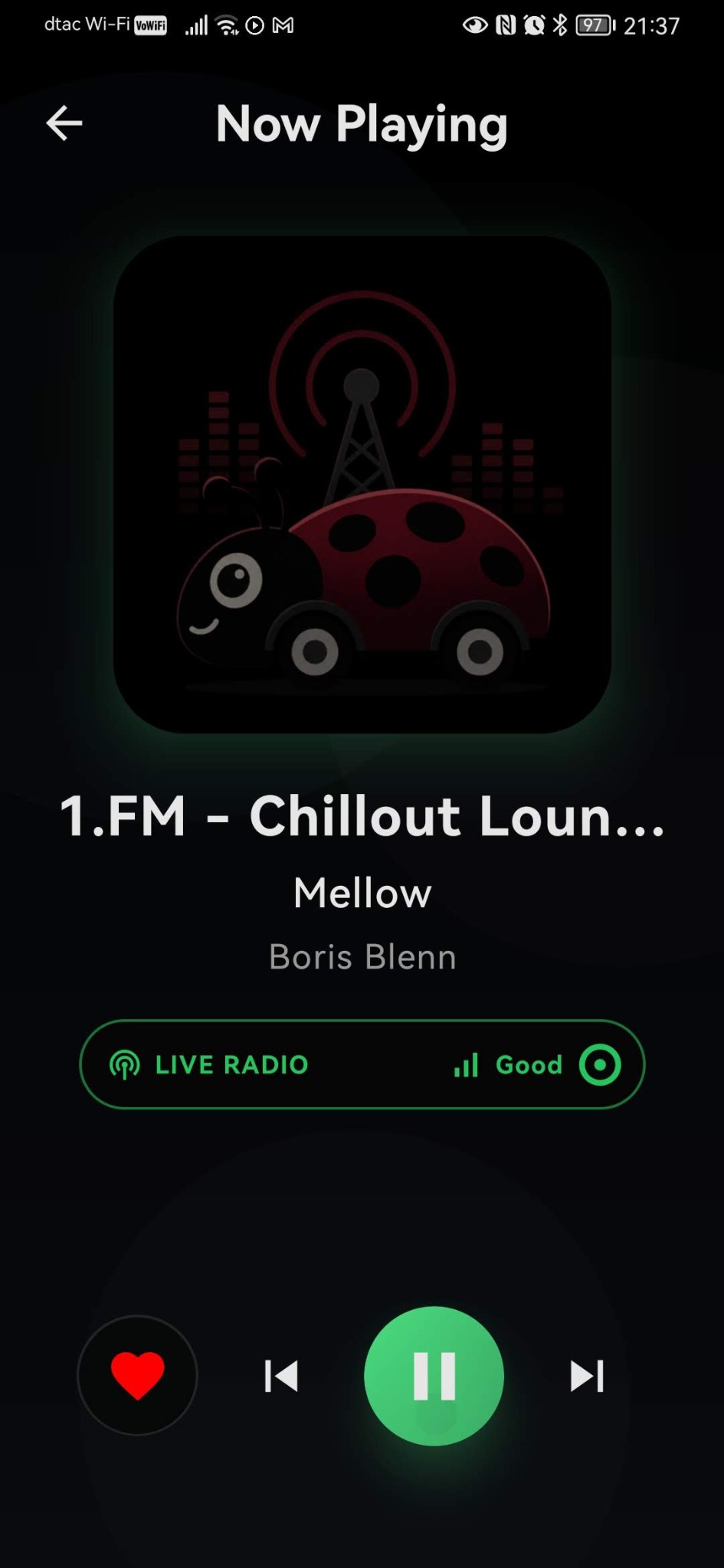 Live radio example with ladybug artwork